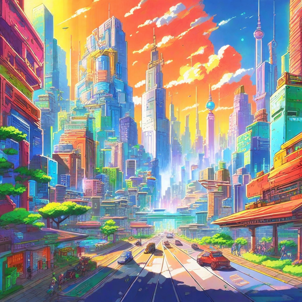 "A bustling cyber city with towering futuristic buildings"