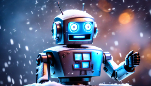 “an image of a robot weatherman frantically telling viewers about an incoming winter storm.”