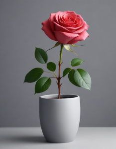 realistic rose on an pot, isolated on gray background